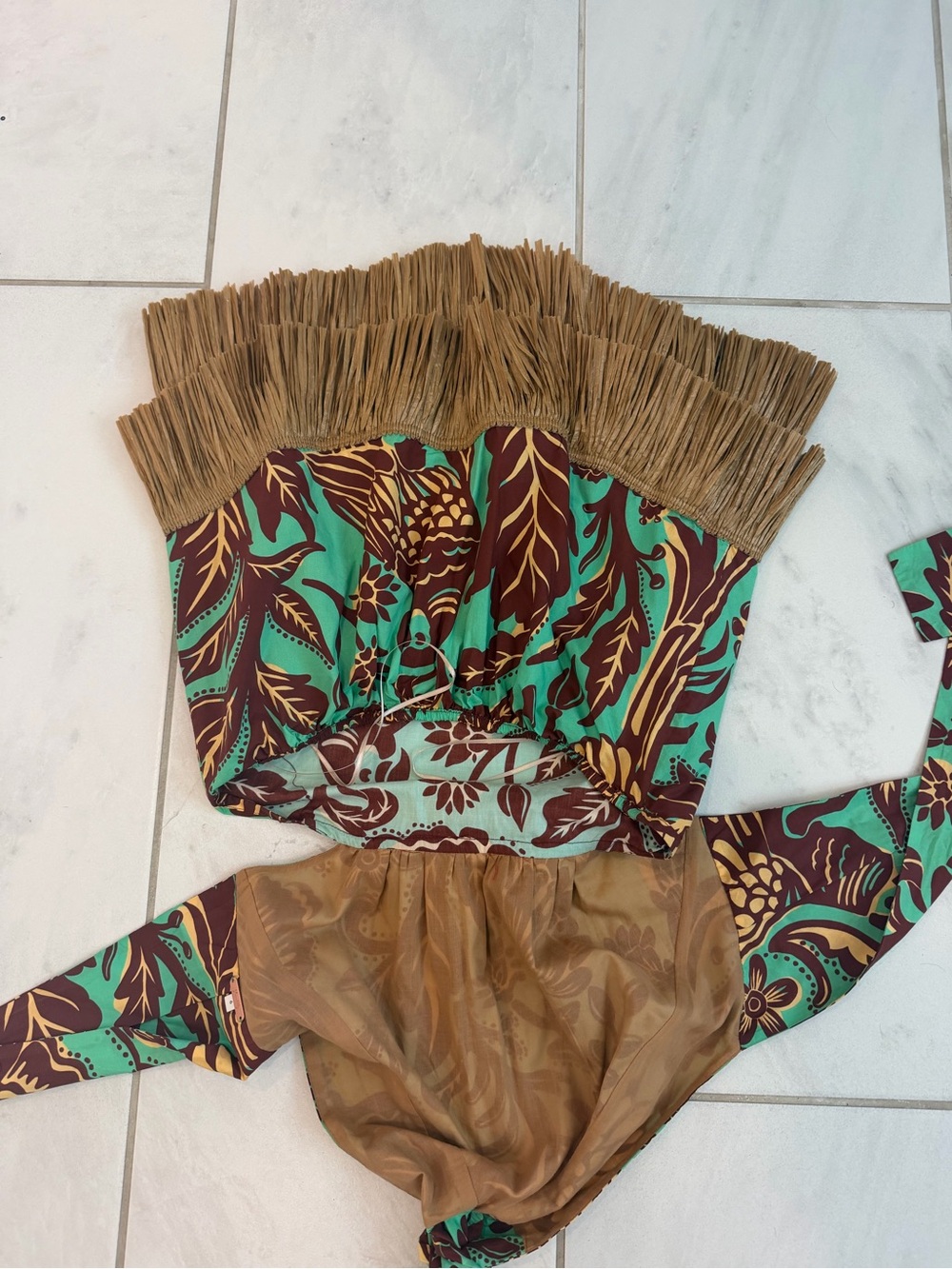 Green & Brown Halter Fringe Mini Dress- Johanna Ortiz - Picture 3 of 4
